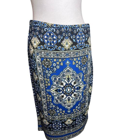 Carmen Marc Valvo Pencil Skirt Women Medium Blue Black Stretchy Midi Career Work - Picture 1 of 8